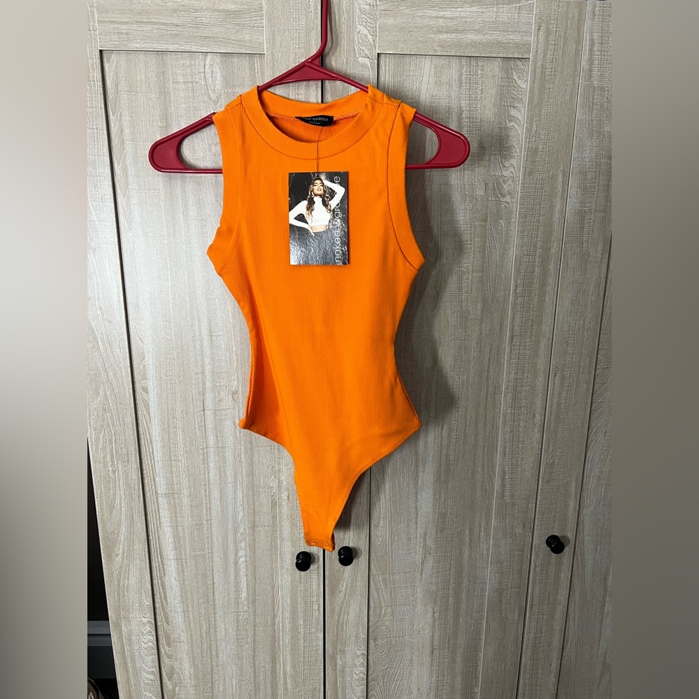 Naked Wardrobe Sleeveless Orange Bodysuit